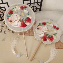 Cluster fan ancient children dance double sided fan clothes show photo long stalk ancient clothes embroidered small palm fan fan