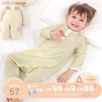 Cotton shop childrens conjoined pajamas spring and autumn thin air-conditioned clothing home one-piece male anti-kick baby anti-cold pajamas summer