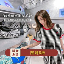  Chen Da pig L mother 2021 summer womens loose middle and large childrens short-sleeved mid-length striped contrast color T-shirt dress