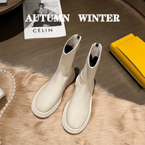 White Martin boots womens 2022 new autumn and winter plus velvet thick bottom British style thin boots all-match winter boots