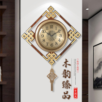 New Chinese style pure copper wall clock living room Chinese style clock Metal mute watch Household simple Chinese knot wall-mounted watch