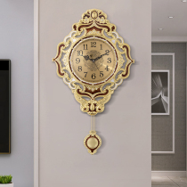 American clock retro mute living room wall clock European home creative light luxury clock large decorative wall hanging watch