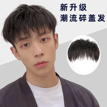 Wig male short hair Korean version handsome fashion broken cover long hair fluffy natural real hair mens wig top hair patch
