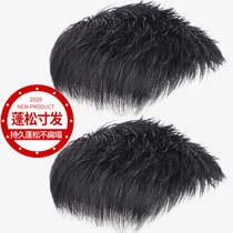 Wig mens short hair flat hair inch natural fluffy fashion Korean version handsome mens real hair forehead top hair patch