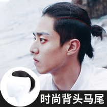 Back Ponytail mens wig Handsome Korean version Samurai head hair patch Forehead invisible incognito real hair wig Man
