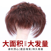 Wig top patch hair cover white hair texture hot fluffy curls Mom middle-aged full real hair wig female short hair