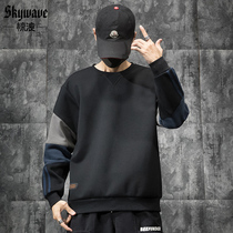 2021 new trendy sweater men loose fat plus size autumn and winter plus velvet fat round neck casual sports top