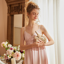 Chenxi original suspender skirt female summer Princess court style lace mesh sexy backless sleepy nightgown with chest pad