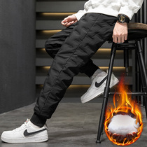 Outdoor Windproof Winter New Down Pants Outside Wearing Middle-aged Dad Mens Clothing Thickening Inside Liner Warm Cotton Pants