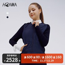 HONMA2021 New Golf Womens cotton jacket zipper stand collar bow embellishment color stitching