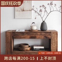 Runjia home vintage old pine porch cabinet tea cabinet solid wood simple compartment shelf simple drawer side cabinet