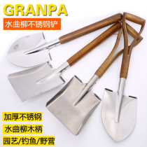 Wooden handle high-grade stainless steel shovel shovel shovel garden planting flowers farm gardening tools fishing camping shovel
