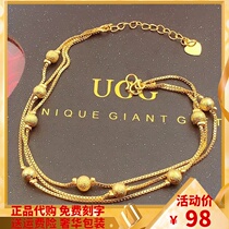 Hong Kong duty-free 999 real gold bell anklet female Net red Korean version of transfer beads foot chain does not fade to send girlfriends gift
