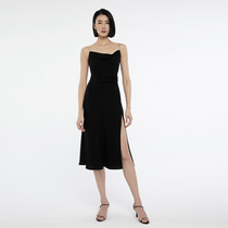  (Ins blogger recommendation) THE MO LAB metal shoulder chain temperament dress side split small black skirt