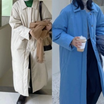 Toororo lapel silhouette style Korean down jacket loose casual simple retro long coat women