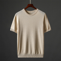 Summer tide mens ice silk short-sleeved sweater Mens half-sleeve thin t-shirt round neck loose fat plus size top