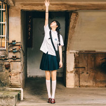 (Yingtu) jk uniform suit Full summer girls dress Genuine school for long-sleeved short-sleeved shirt pleated short skirt