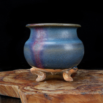 Song Dynasty Jun kiln three-legged incense burner antique antique antique old goods old goods genuine collection antique porcelain retro home furnishings