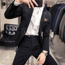 Casual suit men Autumn New Korean suit two-piece men business dress striped suit men suit tide