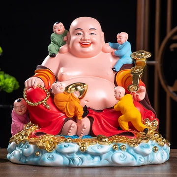 1645❣️ 布袋尊像・五子弥勒仏像 布袋尊 布袋様 龍 椅子 皇帝 帝王 布袋さん 置物 七福神 オブジェ
