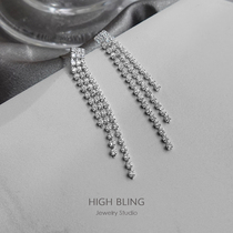 Suitable for round face modification face slim long silver zircon tassel earrings earrings earrings earrings earrings earrings earrings without ear hole