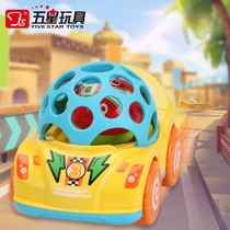 Bei Lixing environmental protection baby appease cartoon lion back Force sliding hand grabbing rattle ball car newborn baby toy