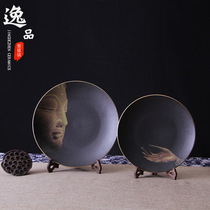 Jingdezhen pumping Buddha plate hand-painted vase ceramic plate handicraft living room simple ceramic ornaments
