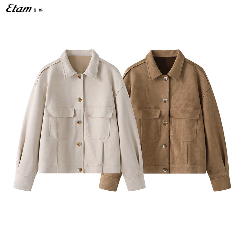 Egger/Etam 2023 Autumn New Korean Edition Thin Maillard Coat Vintage Suede Jacket Top for Women