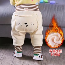 Baby high-waisted belly pants plus velvet autumn and winter boys wear buttots