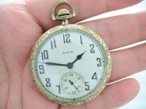Elgin Elgin Gold package American antique old pocket watch blue steel watch needle Aier near