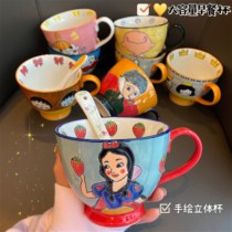 Large capacity mug with spoon Cup cute girl heart household ceramic milk oatmeal breakfast cup bowl can be Microwave