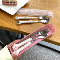 Cat's claw chopsticks fork spoon tableware set 304 stainless steel children eat female cute portable tableware students