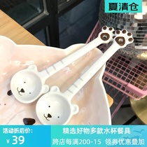 Excellent cup high temperature handmade ceramic spoon Cute soup spoon Soft adorable hand-painted Korean tableware children drink soup porridge spoon