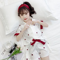 Korean Girls pajama suit Summer short-sleeved thin section Zhongda childrens ice silk parent-child air conditioning home suit two-piece set