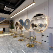 Trendy round barbershop mirror table Single-sided wall-mounted hair salon hair cutting special European hair mirror led with light