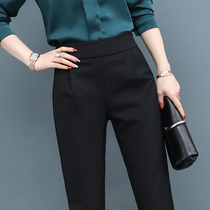Pants women spring and autumn 2021 New loose straight high waist thin black casual plus velvet nine Haren pants tide