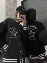 Autumn and winter French lovers High Street American vintage star embroidery baseball uniform loose jacket plus velvet cardigan men and women