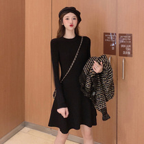 Autumn dress 2021 New Women in autumn and winter with the bottom Hepburn wind small black skirt knitted long sleeve black jumpsuit