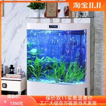 Fish tank living room large screen household glass water-free ecological bottom filter acrylic goldfish tank against wall