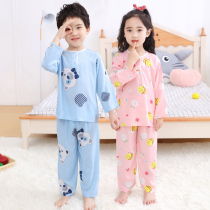 Summer childrens pajamas thin cotton silk suit Mens and womens baby long sleeve home air conditioning clothes Large childrens cotton cotton childrens clothing
