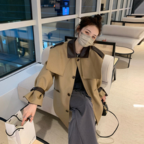 Korean version 2022 new card with its color windcoat jacket female spring and autumn in long section Inn wind splicing bump color shawl coat