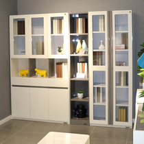 Modern simple white paint three-door bookcase