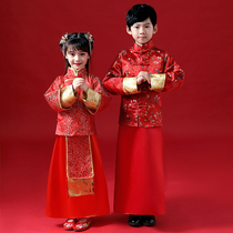 Girl boy Xiuhe clothing Chinese flower girl dress red New year clothing baby children Winter Chinese style autumn