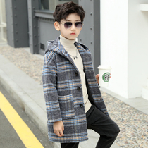 Boy what about the long section 2022 Winter new childrens plaid woolen jacket CUHK Tong Liancap Han version of the tide