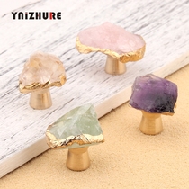 Light luxury amethyst fluorite pure brass handle Drawer Wardrobe Door furniture drawer shoe cabinet creative small handle single hole