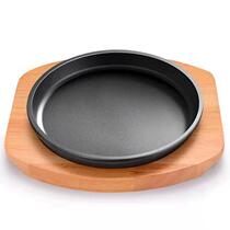 Thickened cast iron garden plate with oak plate Teppanyaki plate Barbecue fried steak Western steak induction cooker Commercial