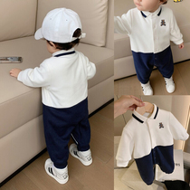 Baby childrens clothing plus velvet jumpsuit boy ha clothes baby climbing clothes girl jumpsuit aged one year old college new winter clothes