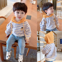 Boy treehead sweatshirt handsome striped with cap slats undershirt baby childrens blouses 2020 new Korean version of the tide