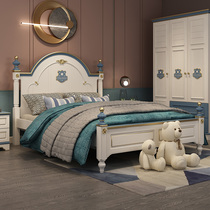 Childrens bed boy single bed 1 5 meters light luxury bedroom youth bed American aristocratic childrens room furniture set