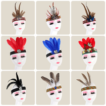 National style headdress Indian jewelry Navajo tribe long feather exaggerated hair ornaments Bohemia stage performance